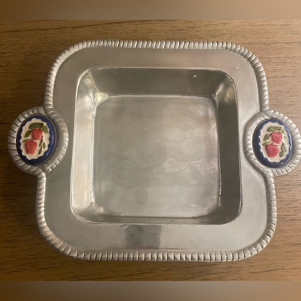 Mexican Pewter Tray w/ ceramic handles